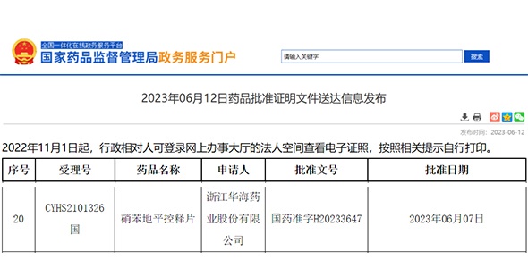 晶易動態 | 華海藥業硝苯地平控釋片獲批并視同過評！ 